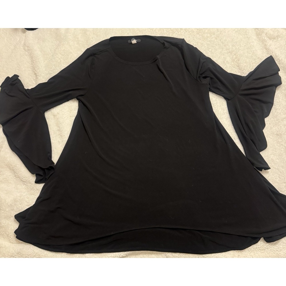Alfani Women Black Ruffle Bell Sleeve Blouse Top L Dressy Whimsy Goth